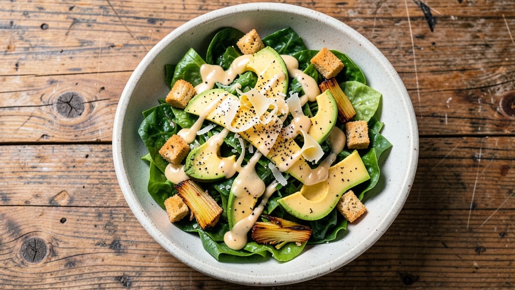 California Caesar Salad Recipe: Crispy Celery Crowns Over Garlicky Parmesan Bliss