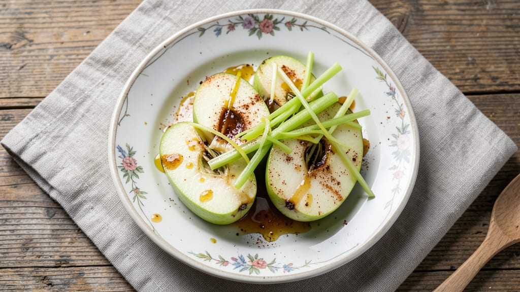 Apple Salad Dessert Recipe: Crisp Celery Crowns Over Spiced Caramelized Apples