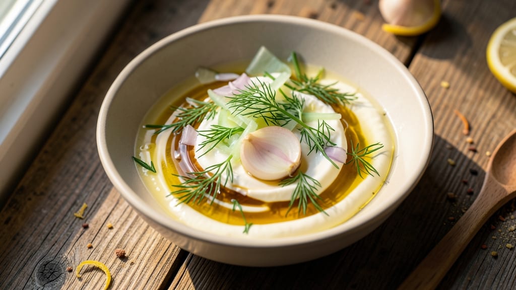 Bobby Parrish's Salad Dressing Recipe: Zesty Lemon-Dill Velout With Celery Crown Crunch