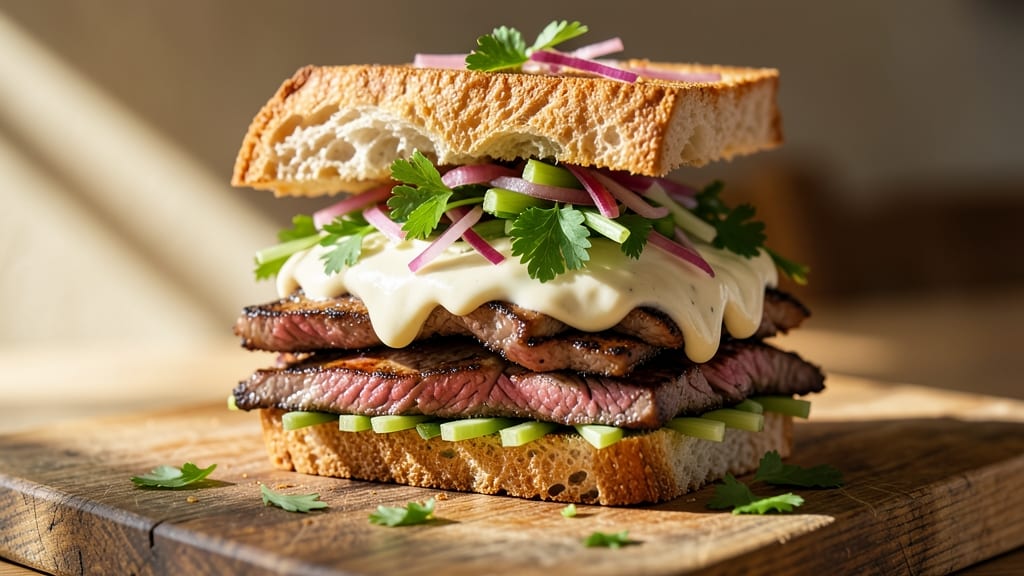 Beef Salad Sandwich Recipe: Crispy Celery Crowns Over Creamy Horseradish Dressing