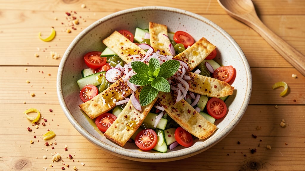 Authentic Lebanese Fattoush Salad Recipe: Crispy Pita Chips and Herby Zesty Dressing