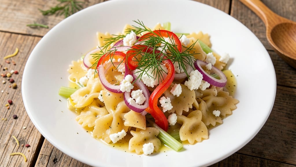 Bow Tie Pasta Salad Recipe with Feta: Crisp Celery Crowns Over Herbed Lemon Dressing
