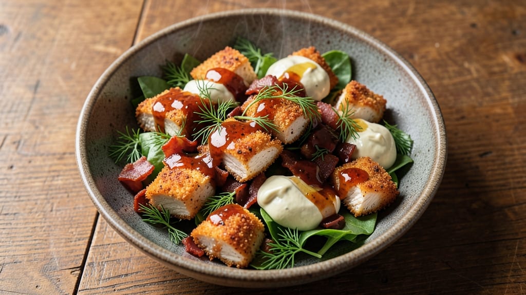 Buffalo Chicken Salad Recipe Keto: Crispy Chicken Bites Over Creamy Ranch Velout