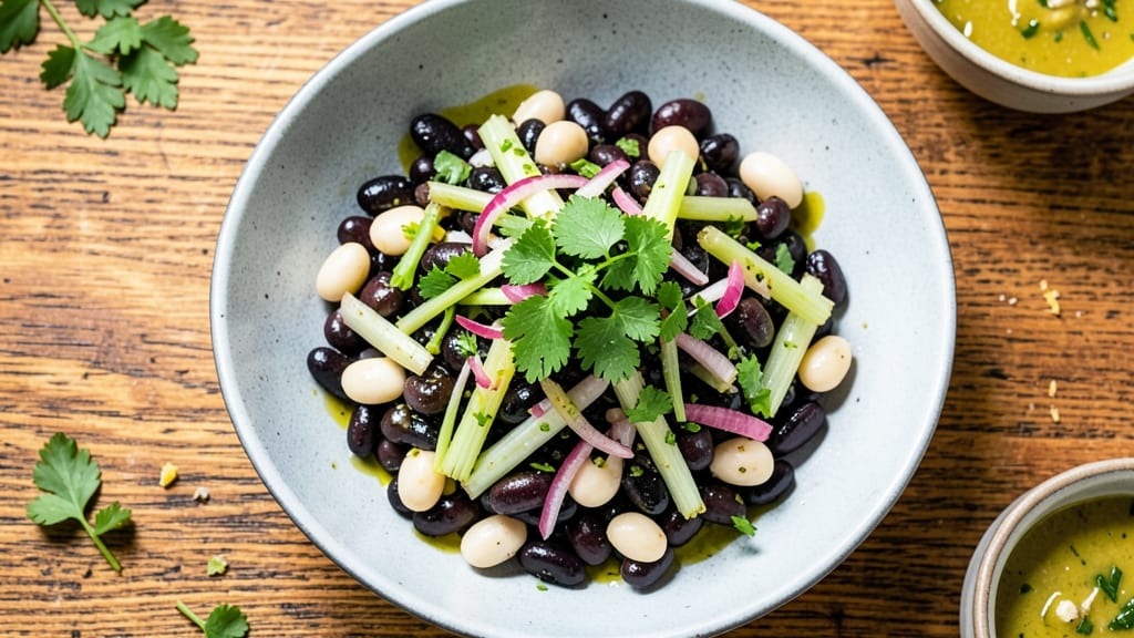 Black and White Bean Salad Recipe: Crunchy Celery Crowns Over Herby Vinaigrette Bliss