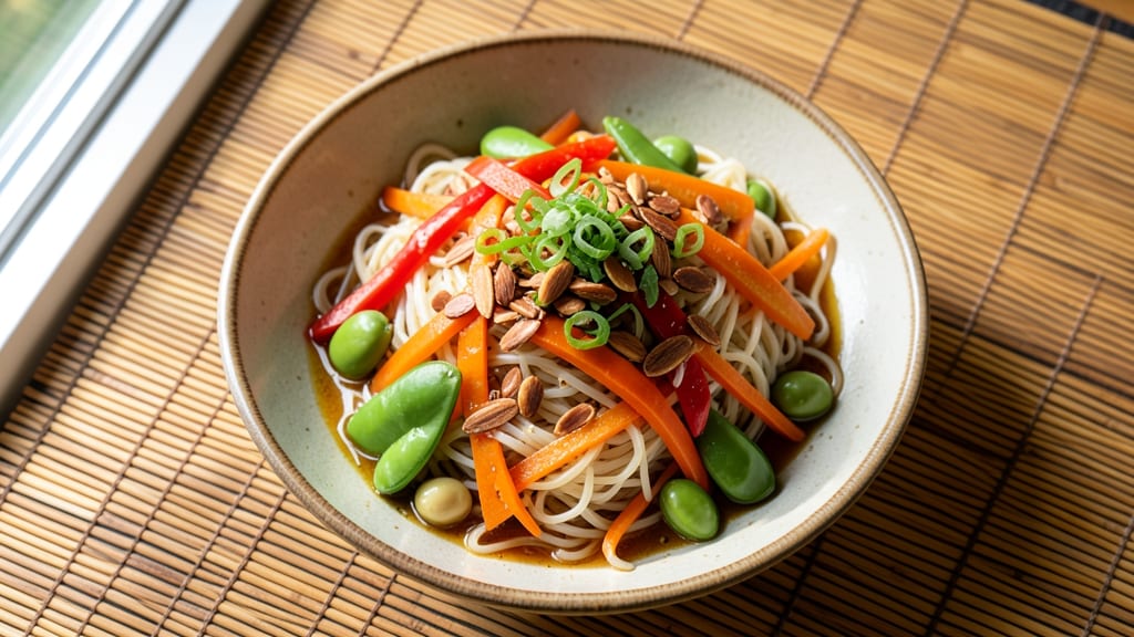 Asian Style Pasta Salad Recipe: Sesame-Ginger Crunch With Almond Twist