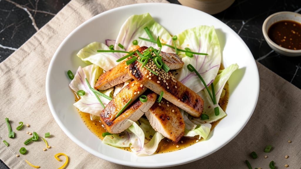 Asian Chicken Salad Recipe With Napa Cabbage: Crispy Sesame-Glazed Chicken Over Earthy Greens