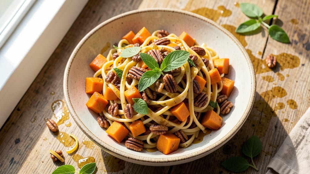 Autumn Crunch Pasta Salad Recipe: Warm Spiced Nuts and Roasted Squash Twist
