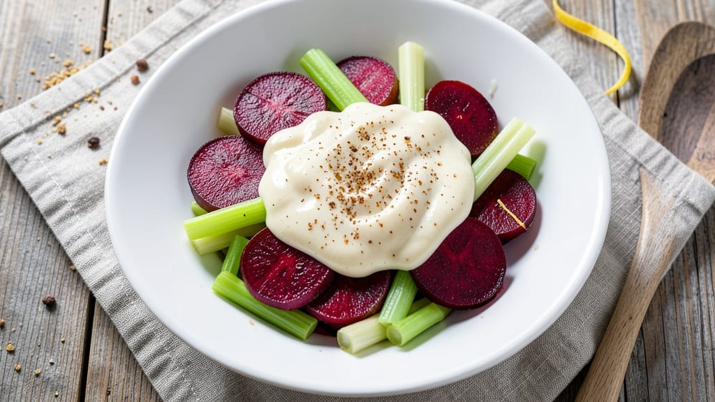 Beet Salad Recipe with Mayonnaise: Creamy Earthy Bite Meets Crispy Celery Crowns