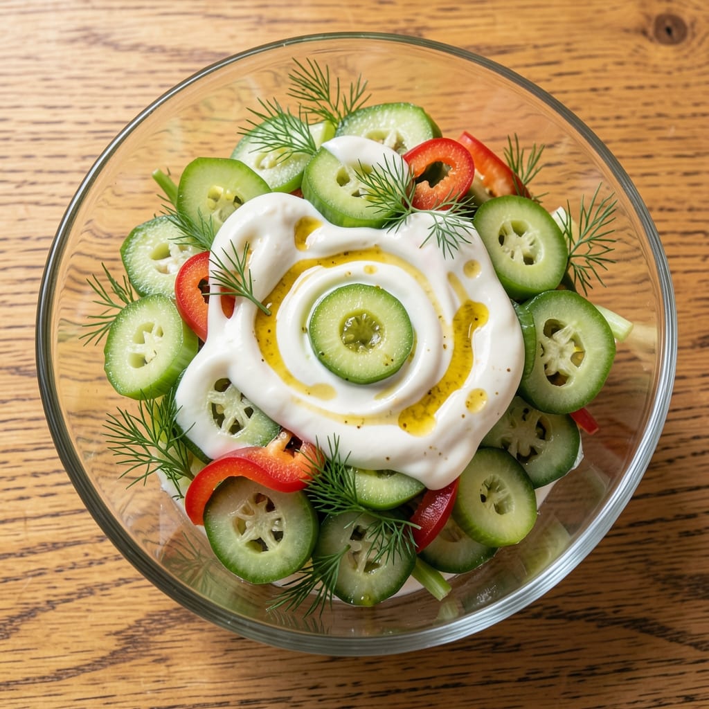 American Beauty Frog Eye Salad Recipe: Celery-Dill Jewels in Creamy Yogurt Dressing