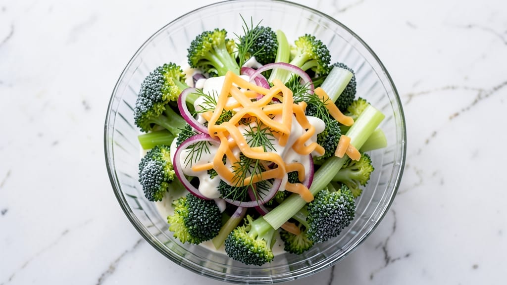 Broccoli Salad Recipe With Cheese and Mayonnaise: Crispy Celery Crowns and Creamy Dill Bliss