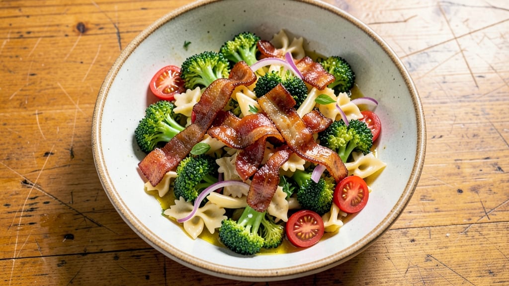 Broccoli Bacon Pasta Salad Recipe: Crispy Bacon Bites and Tender Broccoli Florets