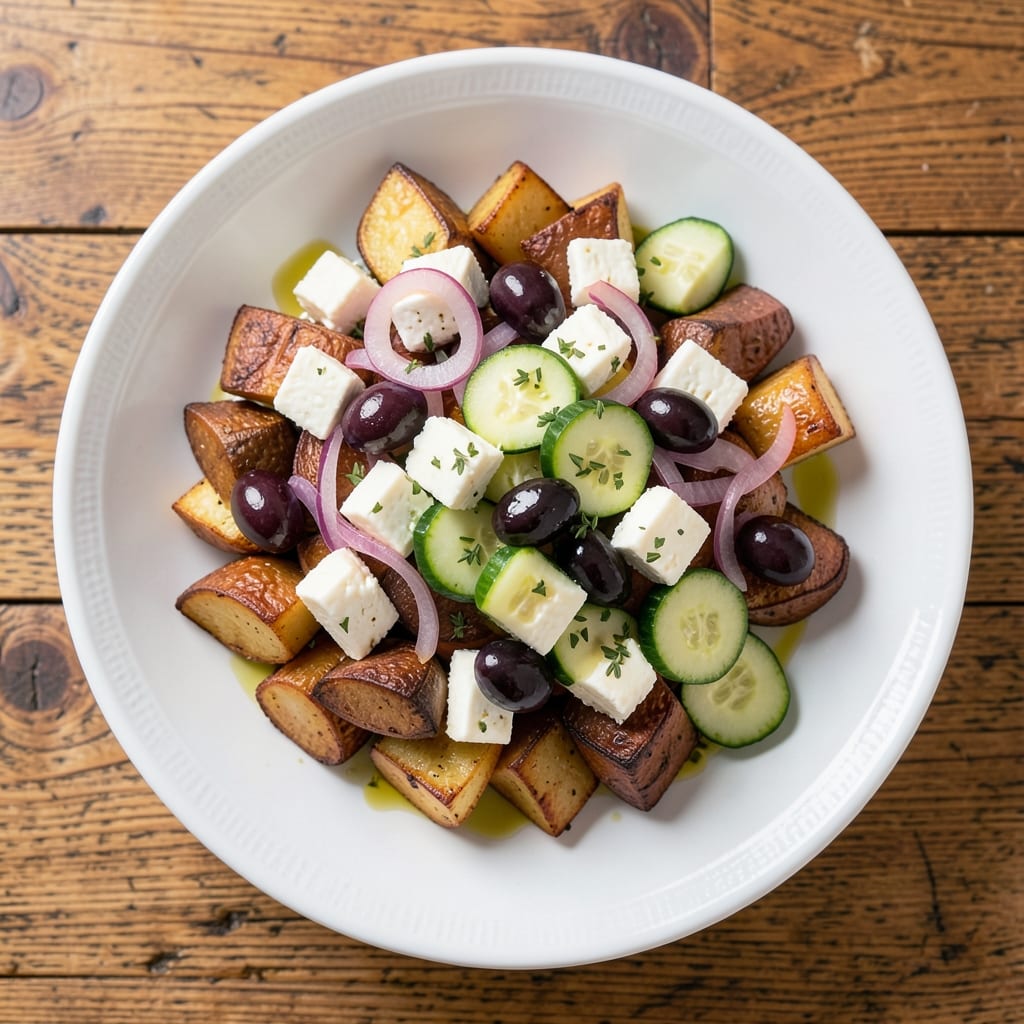 ABC Pizza Greek Potato Salad Recipe: Charred Potatoes and Crispy Feta Bites