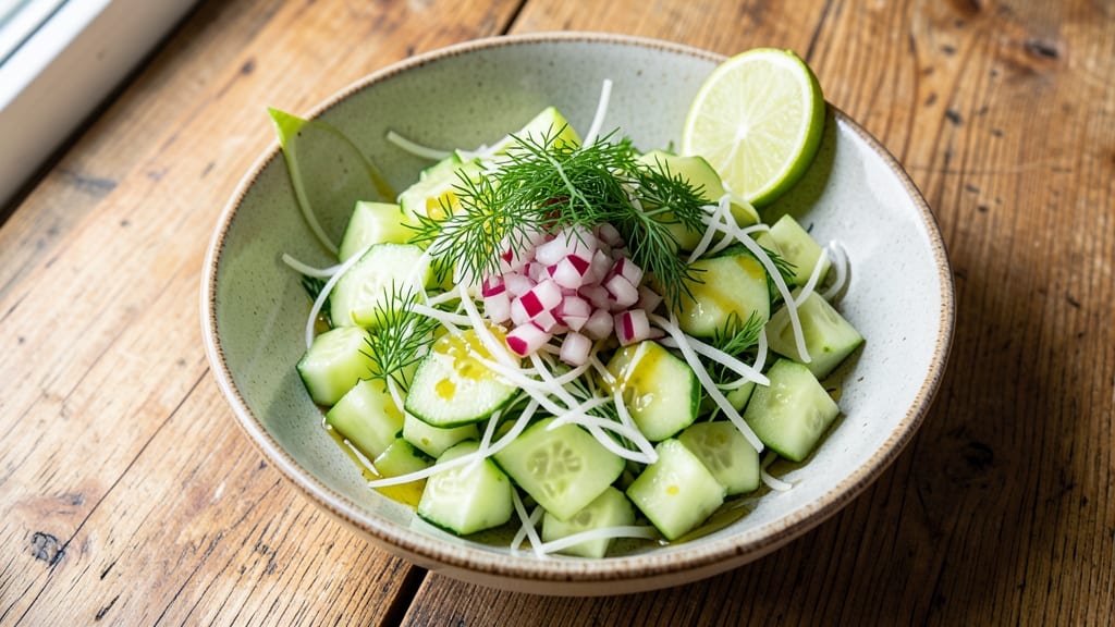 Bar Acuda Cucumber Salad Recipe: Crispy Celery Crowns Over Zesty Lime-Dill Vinaigrette