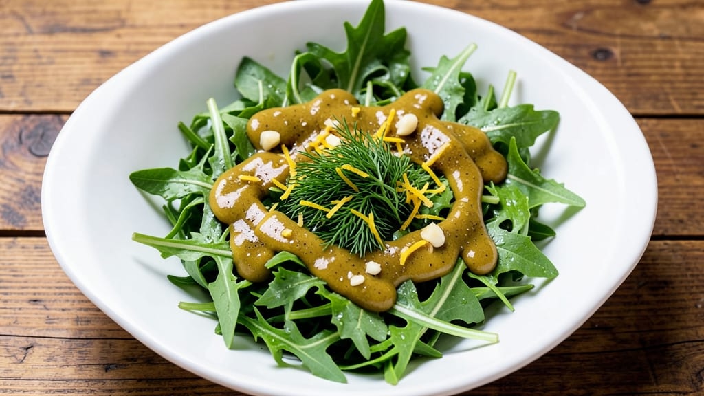 Basic Arugula Salad Recipe: Peppery Bite with Creamy Lemon-Dill Dressing